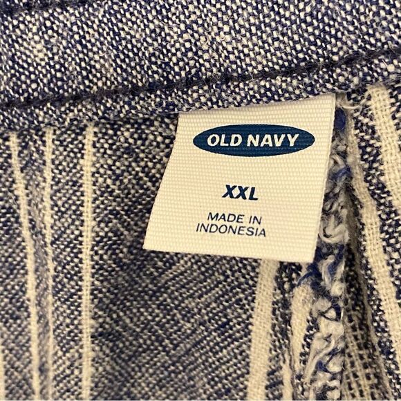 OLD NAVY Linen coastal blue Stripe Wide Leg hi rise pull on palazzo pant XXL - Picture 13 of 13
